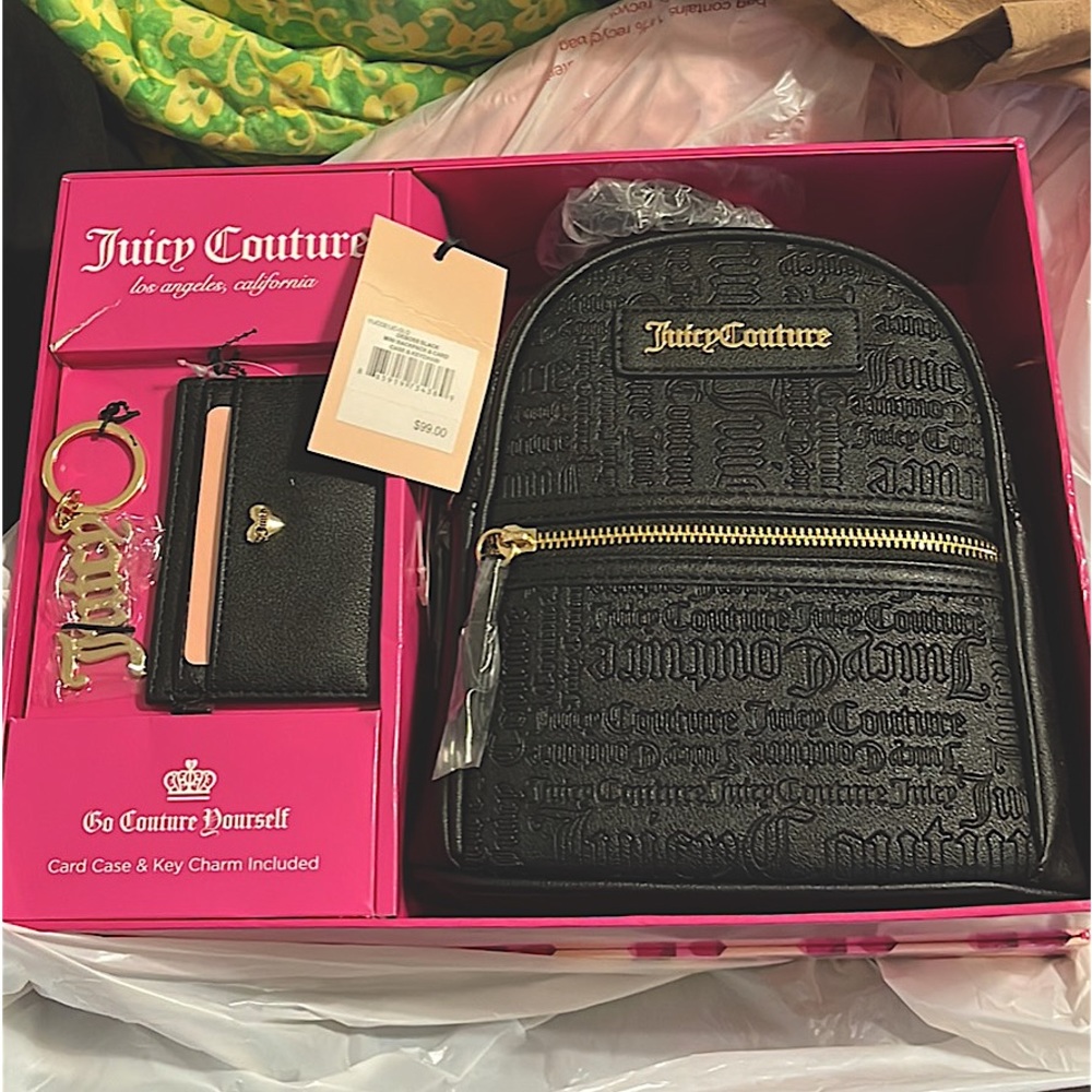 Juicy Couture Black mini backpack with wallet and keychain
